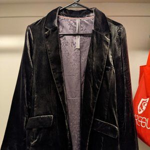 Anthropologie Iridescent Velvet Blazer - Silver/Green